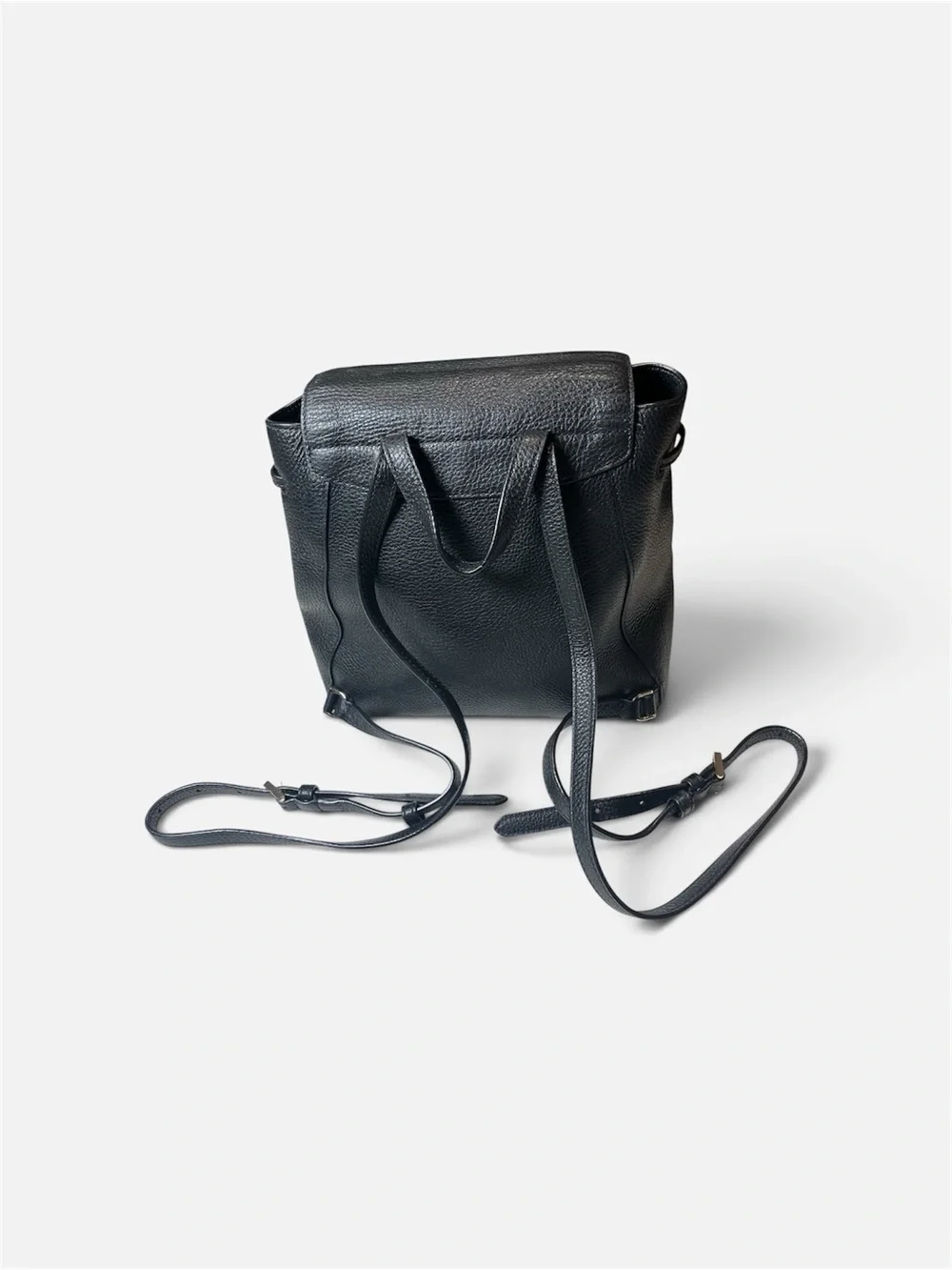 kate spade Black Leather Drawstring Flap Backpack